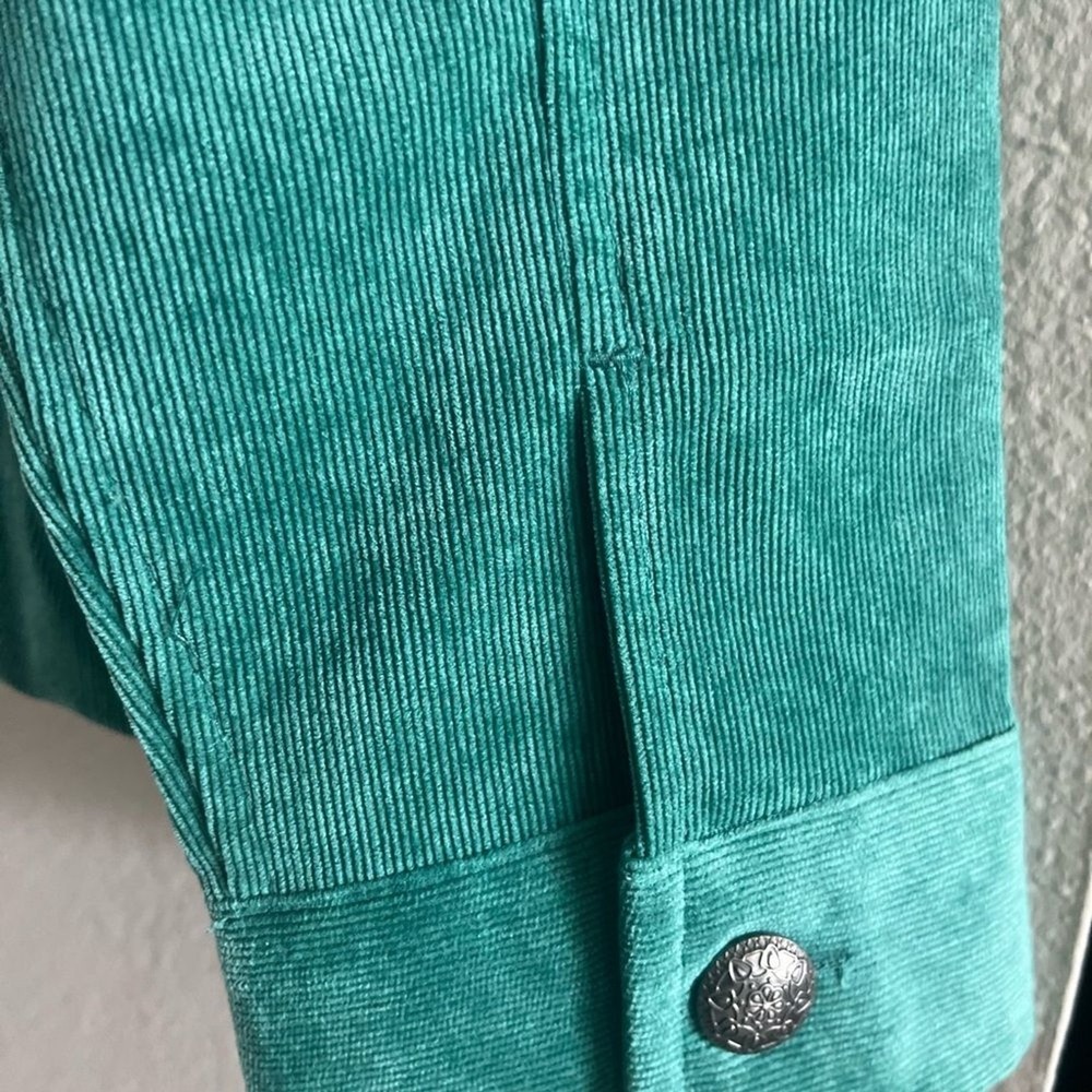 Christopher & Banks SZ Medium Green Teal Velvety Cord Jacket Fall Spring Cinched - Picture 15 of 16